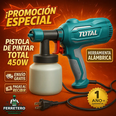 Pistola de Pintar Eléctrica TOTAL 800ml 450W - Acabado Profesional
